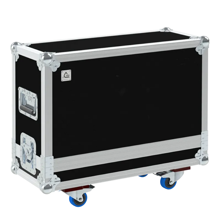 ALP FLIGHT CASES front view of Magic FX Stage Fan XL flight case with heavy-duty touring hardware and wheels