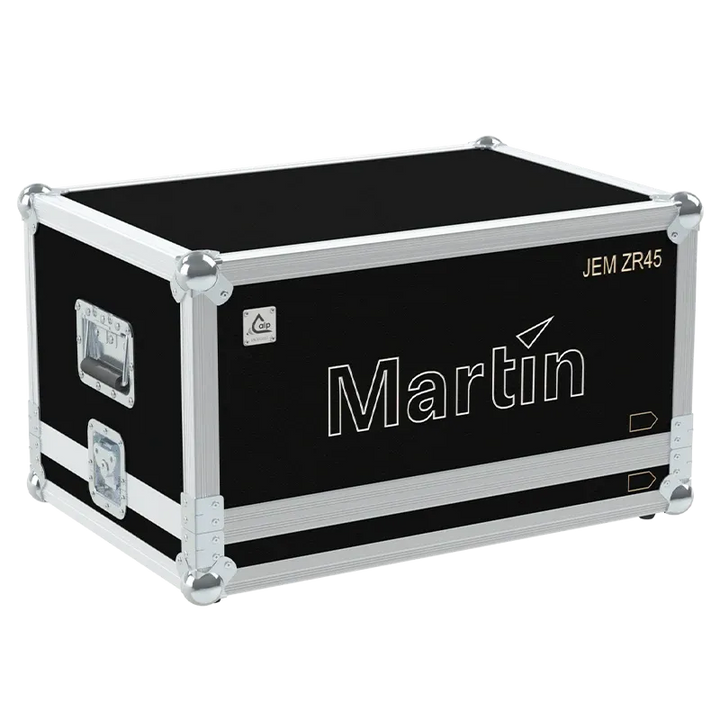 ALP FLIGHT CASES front view of Martin JEM ZR45 high-output fog machine flight case with heavy-duty 10mm birch plywood and 100mm wheels