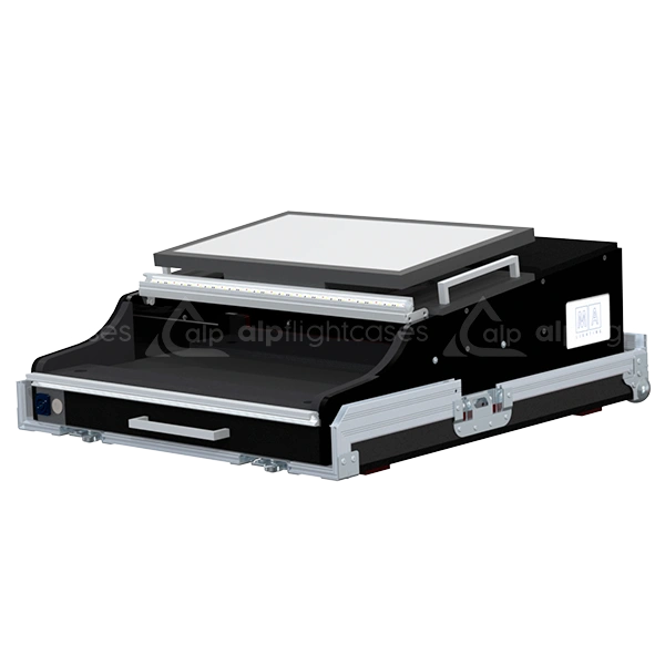 MA COMMAND WING ON PC + DISPLAY + LED - WHEELS SIDE OPEN VIEW FLIGHT CASE