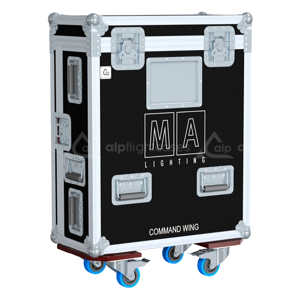 MA COMMAND WING ON PC + DISPLAY + LED - WHEELS FLIGHT CASE SIDE VIEW WHEELS