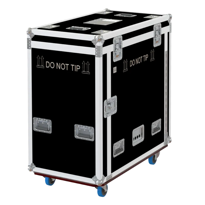 ALP FLIGHT CASES front view of MDG Atmosphere APS Gas 1000 vertical touring flight case with heavy-duty wheels and 10mm plywood