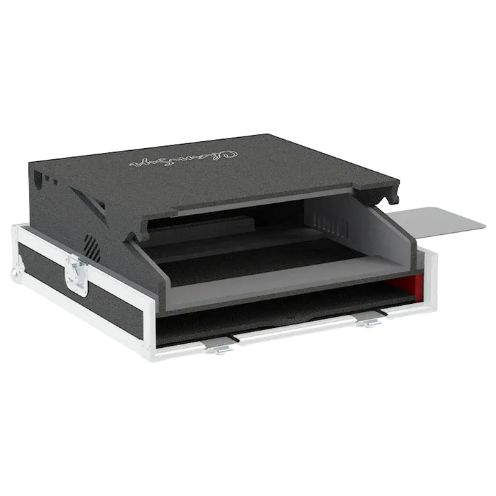 CHAMSYS MQ60 + DISPLAY - WHEELS CLOSED FLIGHT CASE SIDE VIEW