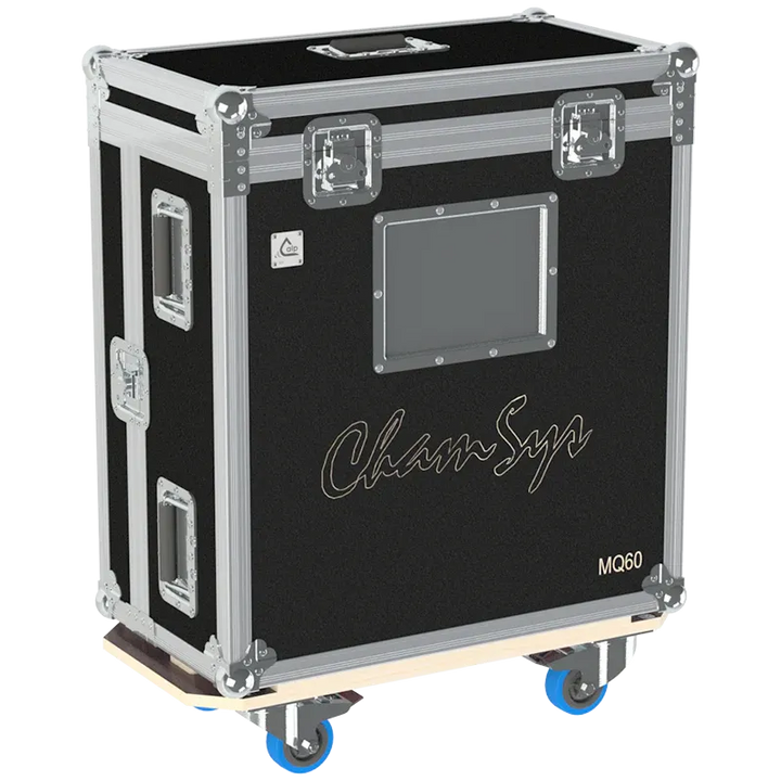 CHAMSYS MQ60 + DISPLAY - WHEELS FLIGHT CASE SIDE VIEW CLOSED