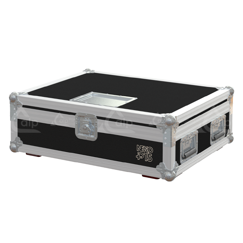 Front view of the professional touring flight case for 2x NEXO P15 Bumper rigging accessories by ALP Flight Cases