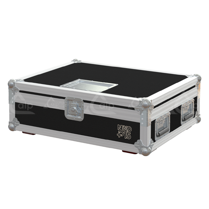 Front view of the professional touring flight case for 2x NEXO P15 Bumper rigging accessories by ALP Flight Cases