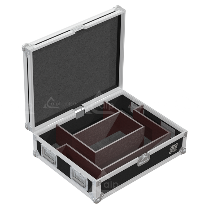 Empty interior of the flight case for 2x NEXO P15 Bumper showing precision CNC-cut foam and reinforced slots