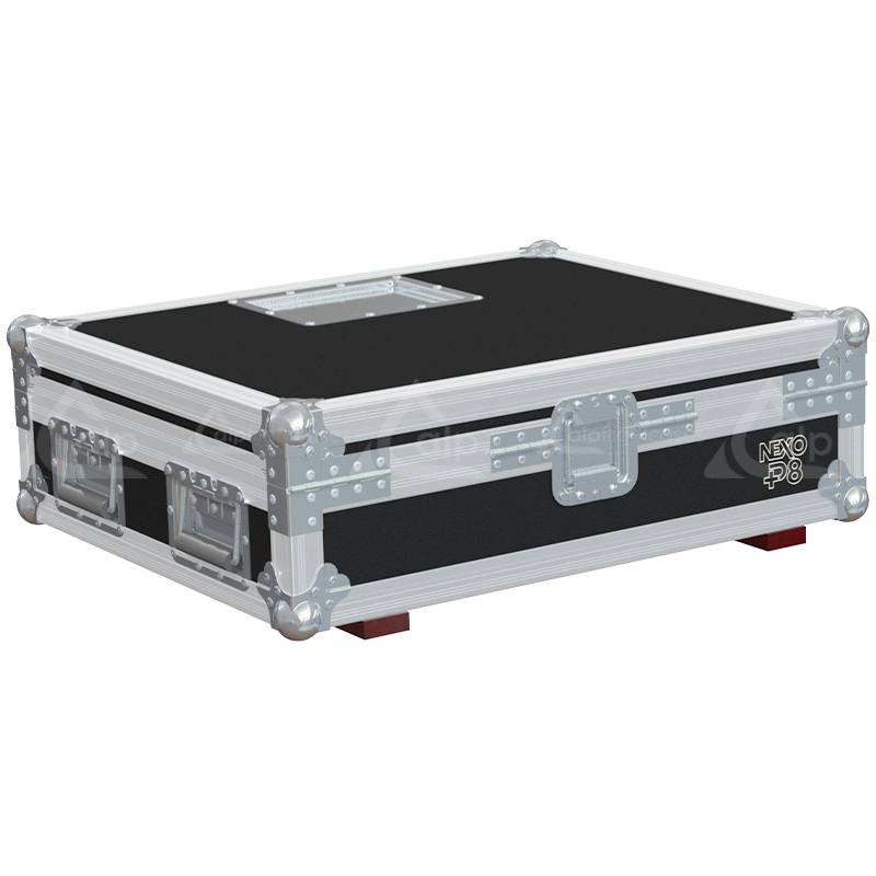 Rear view of the road case for NEXO P8 Bumpers showing heavy-duty hardware and 9mm birch plywood