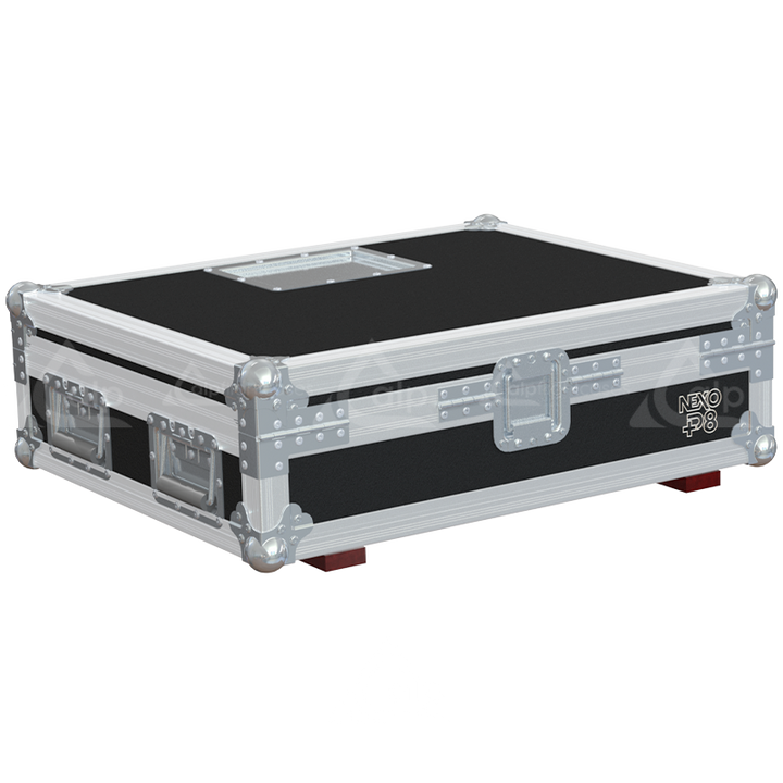 Rear view of the road case for NEXO P8 Bumpers showing heavy-duty hardware and 9mm birch plywood