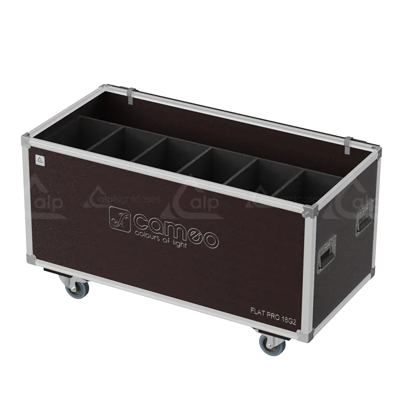 Empty Speedy-Box for 6x Cameo FLAT PRO 18 G2 showing precision-cut slots and reinforced interior