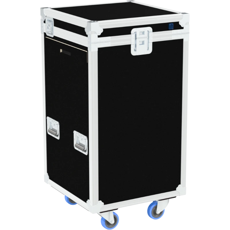 Rear view of the ALP Tool Side Sliding 14U with 5 Pro Drawers showing reinforced protective structure and touring hardware