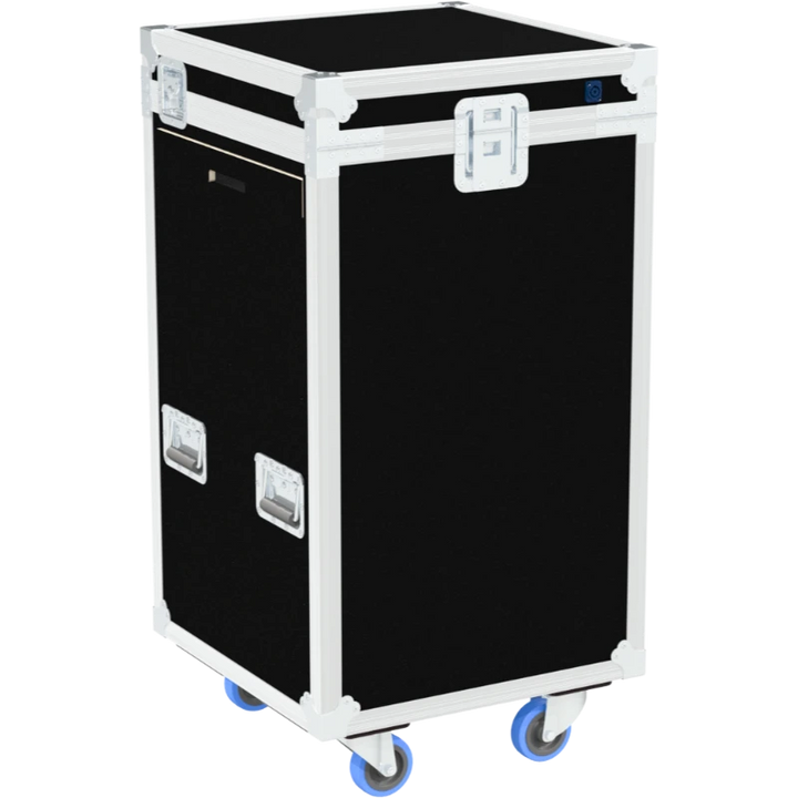 Rear view of the ALP Tool Side Sliding 14U with 5 Pro Drawers showing reinforced protective structure and touring hardware