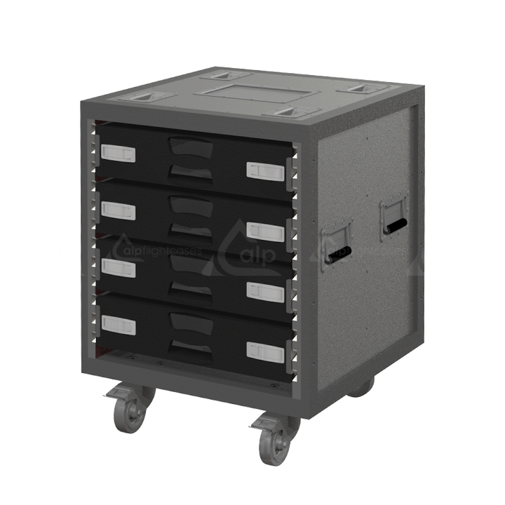 <tc>ALP FLIGHT CASES STRUCTURE CHARIOT RACK RENT 8U - ROULETTES</tc>