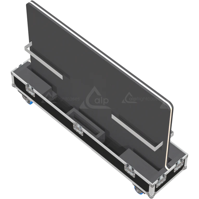 <tc><transcy>ALP FLIGHT CASES TOURING 2x ÉCRANS VIDÉO AJUSTABLE 65"- 75" - ROULETTES</transcy></tc>