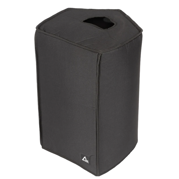 Side profile view highlighting the streamlined slip-on design of the protective cover over the Adamson M10 cabinet