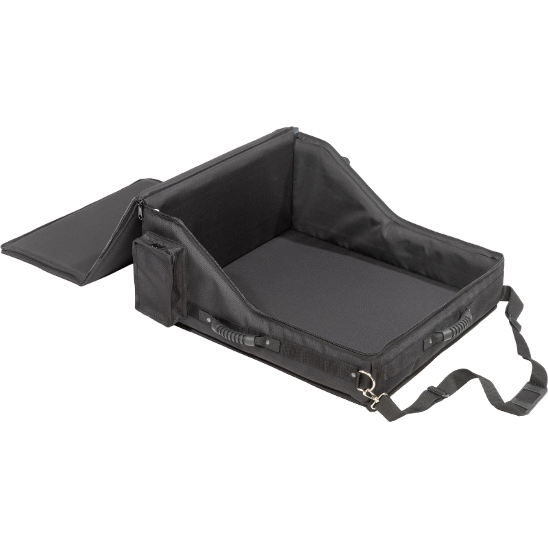 Interior view of the professional bag, highlighting the rigid Platex structure and secure fit for the digital mixing console.
