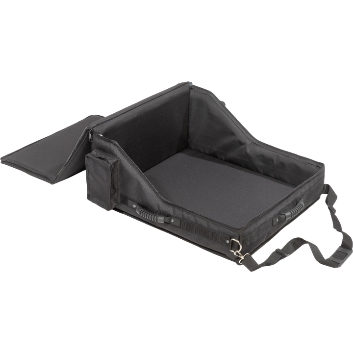 Interior view of the professional bag, highlighting the rigid Platex structure and secure fit for the digital mixing console.