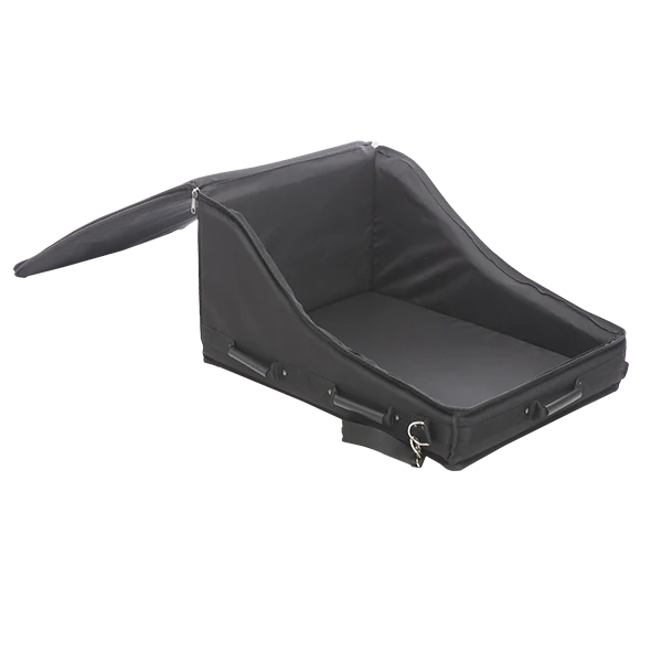 View of the open protective bag without the equipment, highlighting the interior double foam and rigid Platex structure