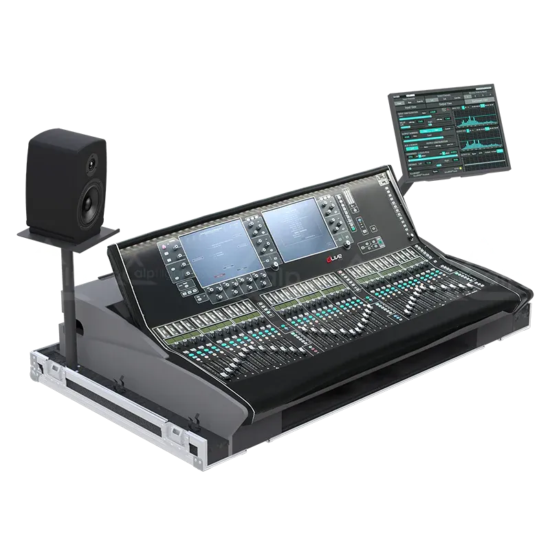 Allen & Heath dLive S7000 Case with Doghouse and Wheels Lateral side view flight case open