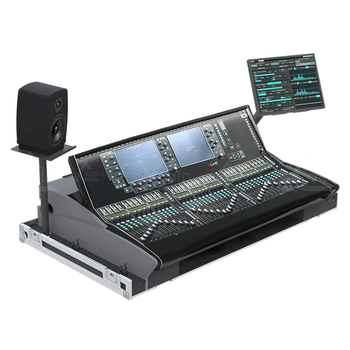 Allen & Heath dLive S7000 Case with Doghouse and Wheels Lateral side view flight case open