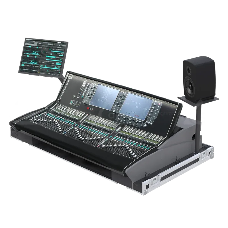 Allen & Heath dLive S7000 Case with Doghouse and Wheels open flight case lateral view