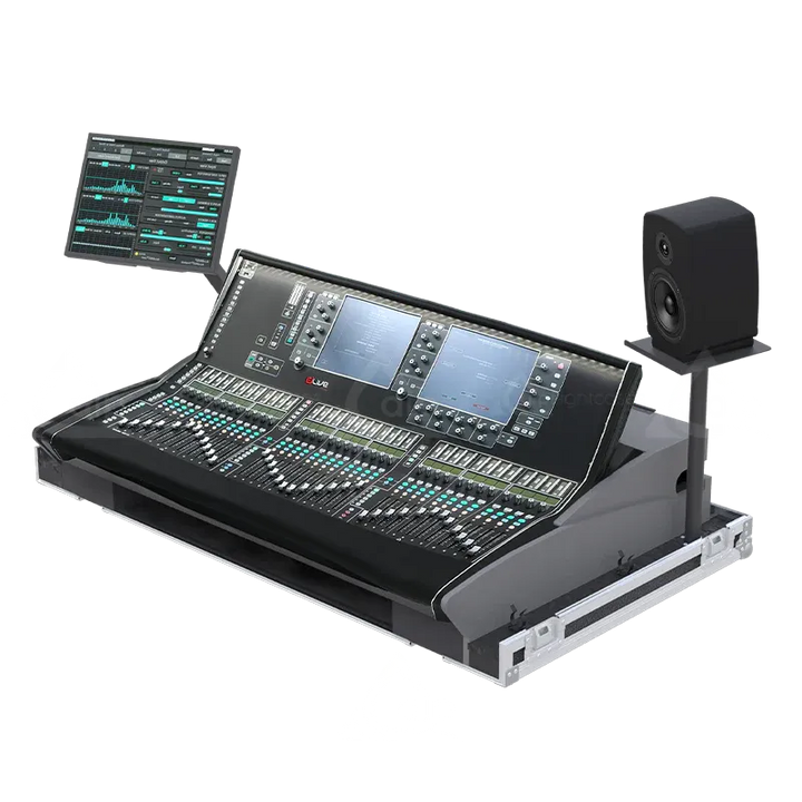 Allen & Heath dLive S7000 Case with Doghouse and Wheels open flight case lateral view