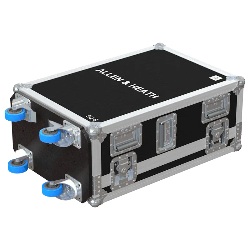 ALLEN & HEATH SQ 5 + DOG HOUSE - WHEELS LATERAL SIDE VIEW FLIGHT CASE