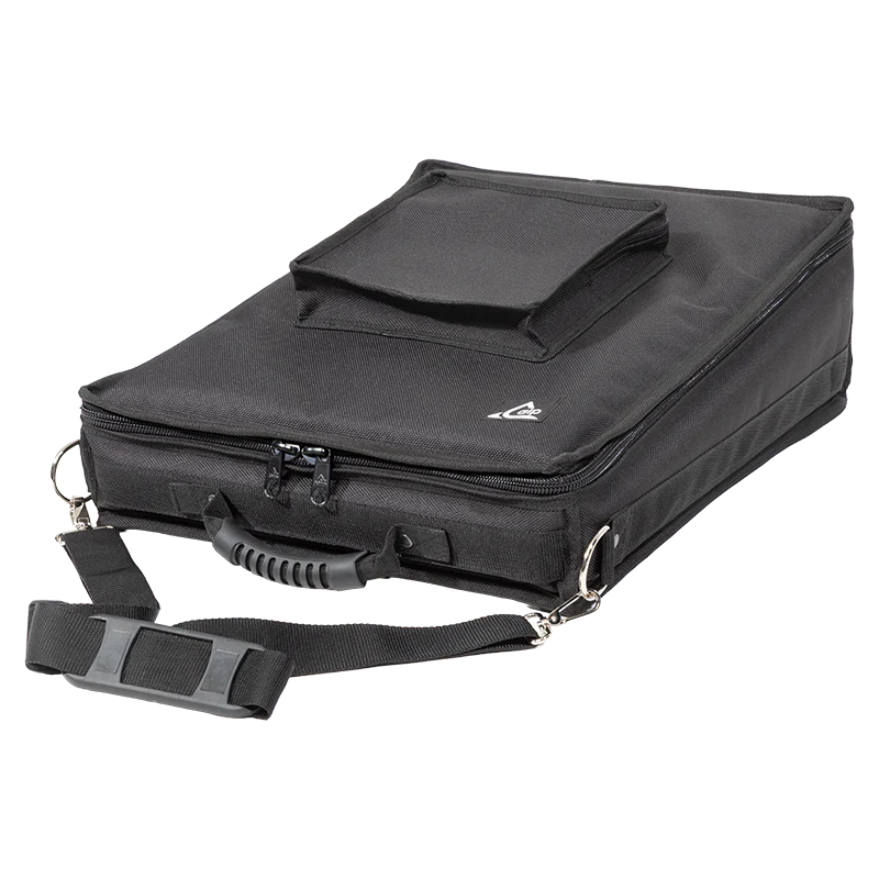 Side profile view of the mixer bag highlighting the ergonomic carrying handle and heavy-duty shoulder strap