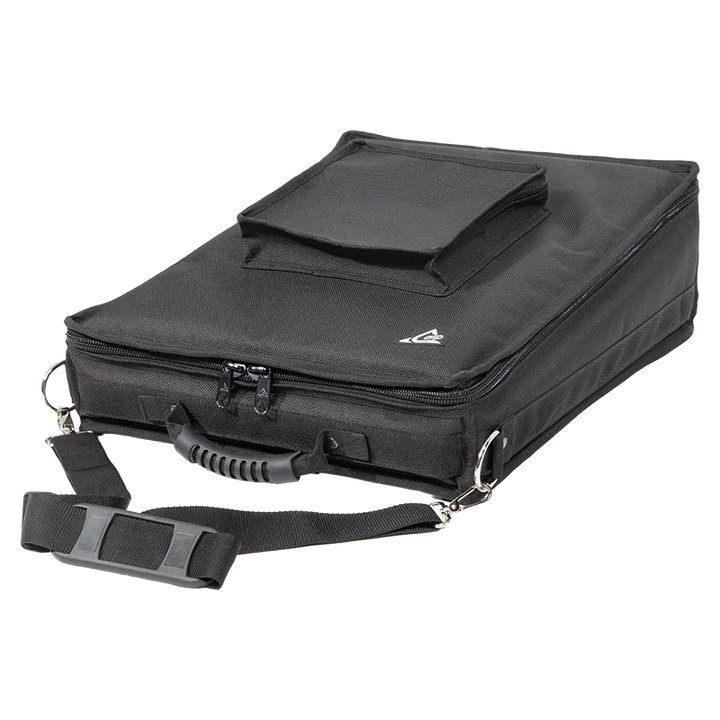 Side profile view of the mixer bag highlighting the ergonomic carrying handle and heavy-duty shoulder strap