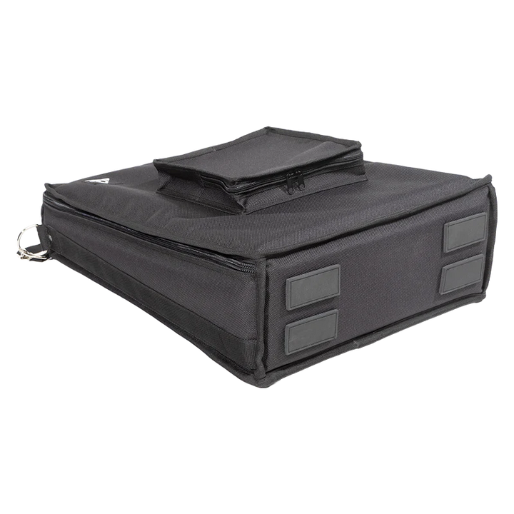Side profile view of the mixer bag highlighting the ergonomic carrying handle and heavy-duty shoulder strap