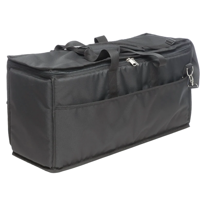 Front left view of the ALP Bag for 3x Mandarin Type Projectors showing Velcro 50mm closure, carrying handle and reinforced border