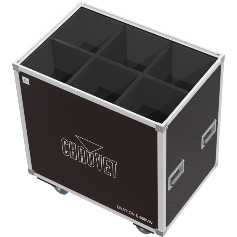 Open empty ALP Flight Case LPR6S004R showing the internal transport layout for six Chauvet OVATION E-930VW fixtures