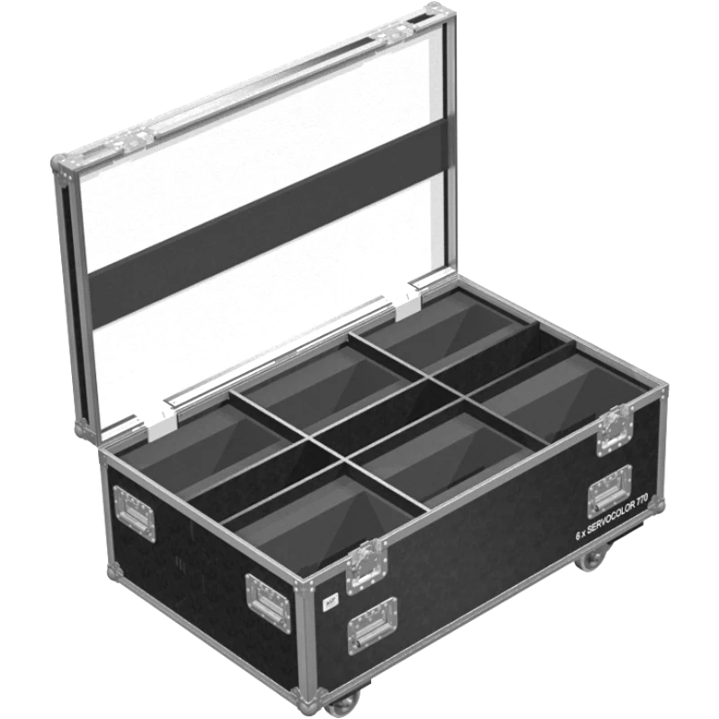 Open empty ALP Flight Case LMH6P001R showing the dedicated internal layout for six Starway Servo Color 770 Wash fixtures