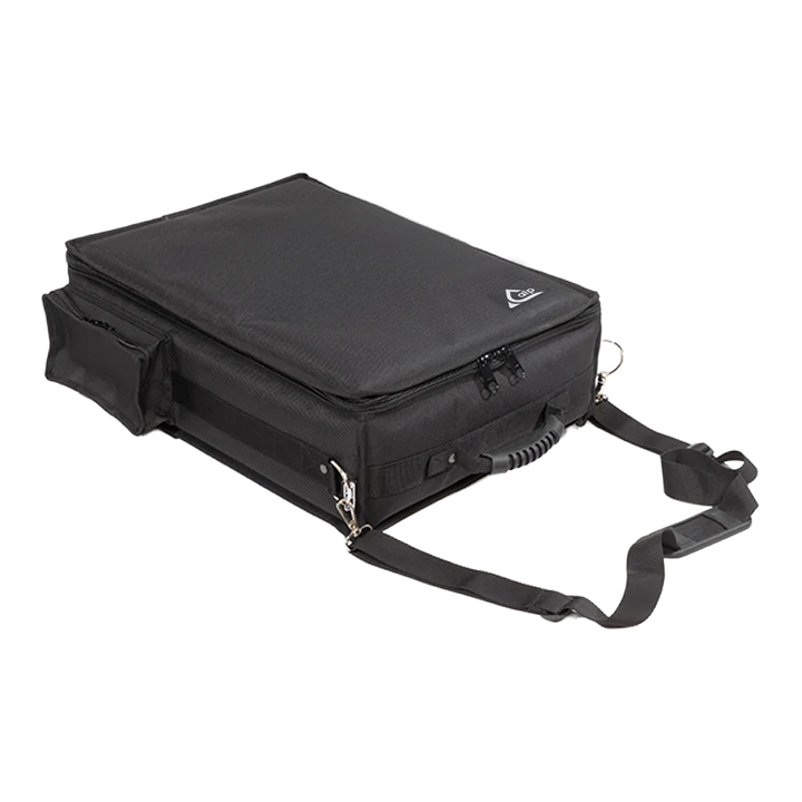 Front left view of the ALP Bag for AlphaTheta CDJ-1500X showing 10mm zip, carrying handle and reinforced border