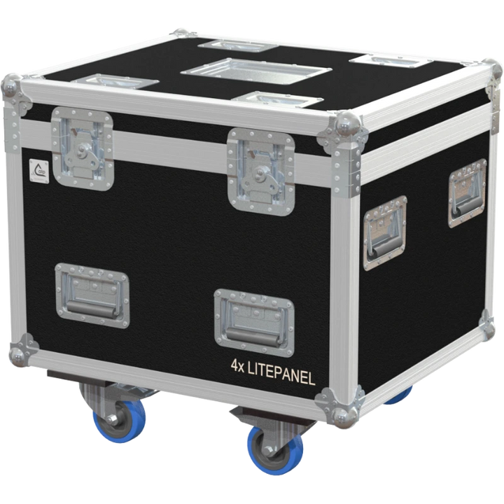 Front right view of the ALP Flight Case for 4x Astra 6x Litepanel and accessories with wheels