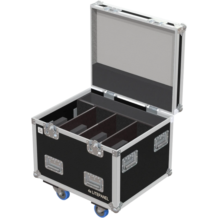 Open empty view of the ALP Flight Case for 4x Astra 6x Litepanel showing the internal protective layout