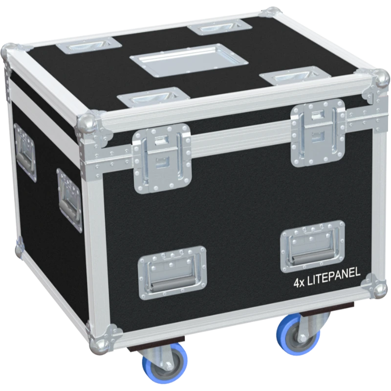 Rear view of the ALP Flight Case for 4x Astra 6x Litepanel showing reinforced corners and professional case hardware