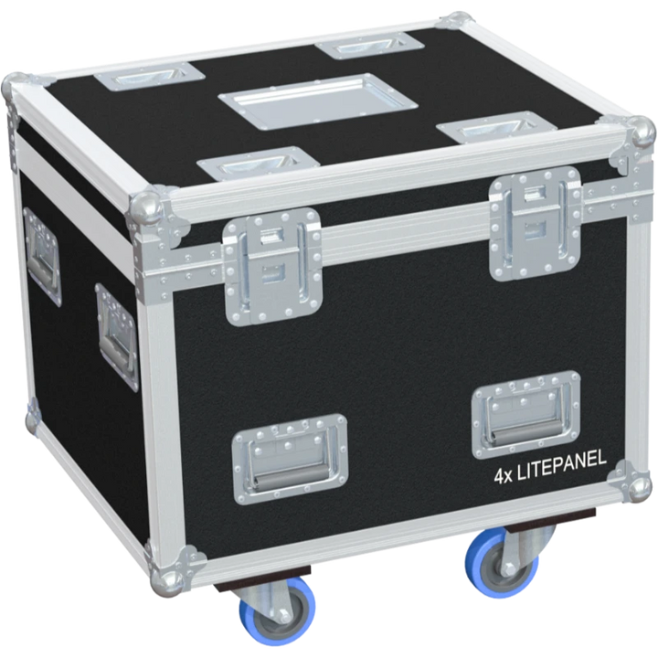 Rear view of the ALP Flight Case for 4x Astra 6x Litepanel showing reinforced corners and professional case hardware