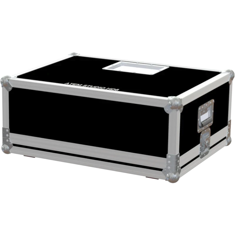 Rear view of the ALP Flight Case for ATEM Television Studio HD8 and 2x HyperDeck showing medium ball corners and reinforced case structure