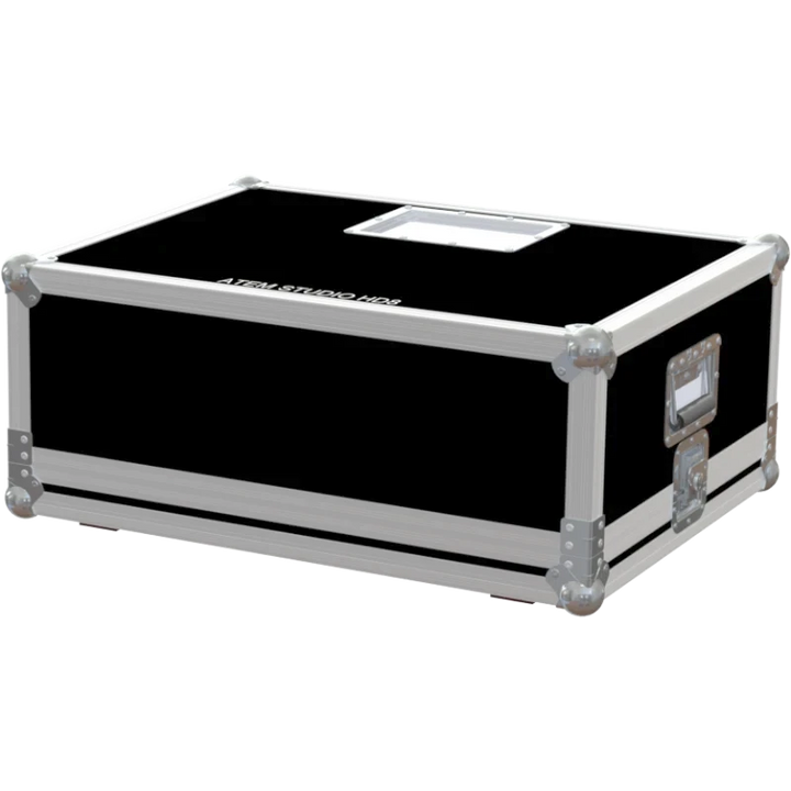 Rear view of the ALP Flight Case for ATEM Television Studio HD8 and 2x HyperDeck showing medium ball corners and reinforced case structure