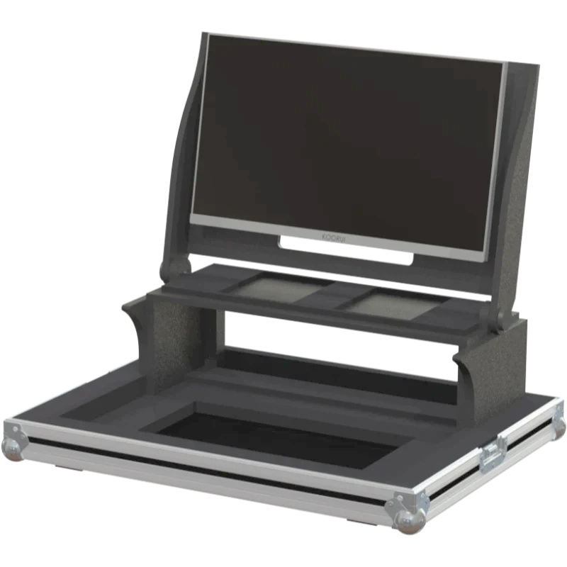 Open view of the ALP Flight Case with ATEM Television Studio HD8 and 2x HyperDeck positioned inside