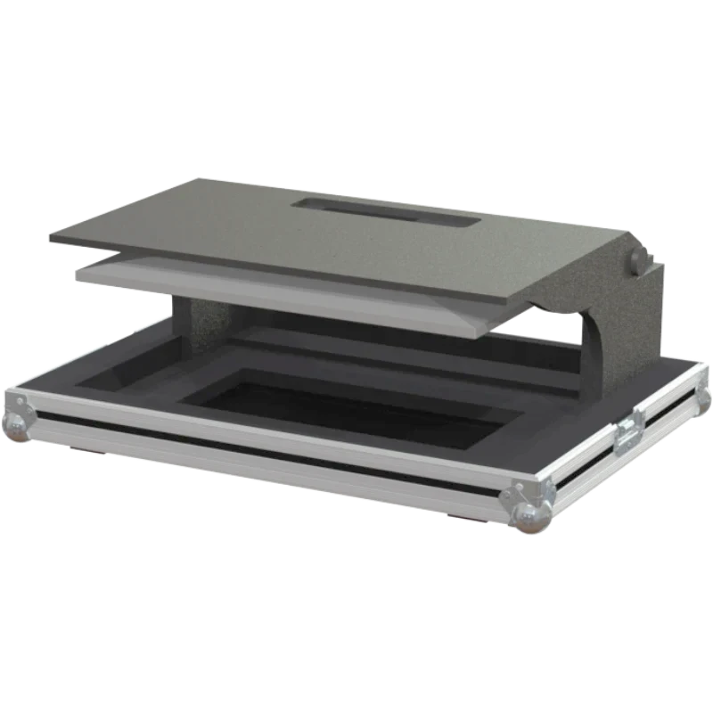 Top open view of the ALP Flight Case for ATEM Television Studio HD8 and 2x HyperDeck showing internal organization for video production equipment