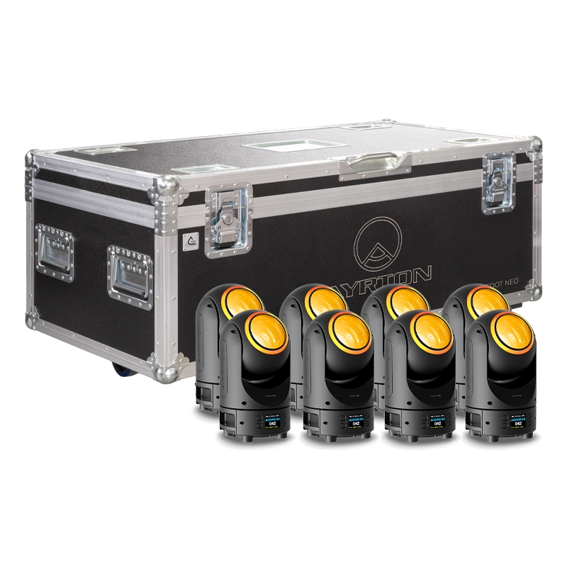 Top open view of the ALP Flight Case for 8x Ayrton MagicDot Neo showing the internal layout for secure fixture transport