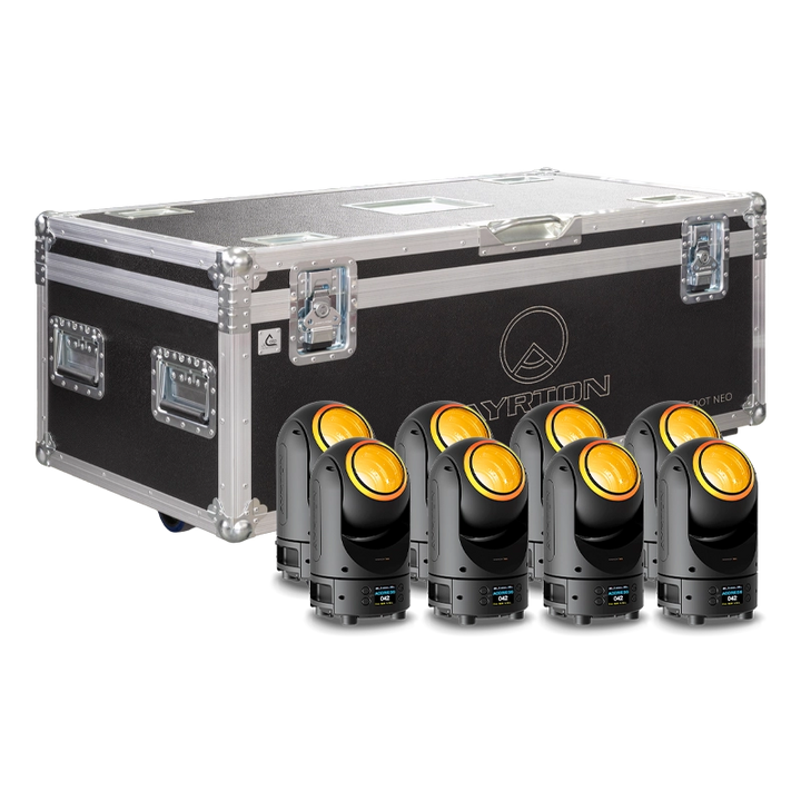 Top open view of the ALP Flight Case for 8x Ayrton MagicDot Neo showing the internal layout for secure fixture transport