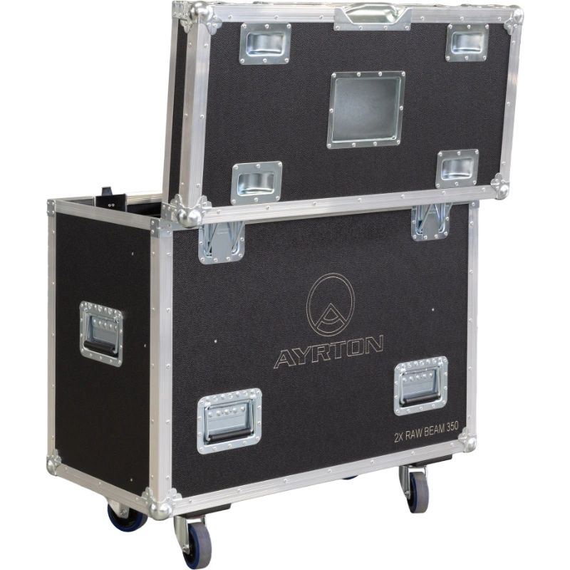 Open Rear view of the ALP Flight Case for 2x Ayrton RawBeam 350 showing reinforced case construction and touring hardware