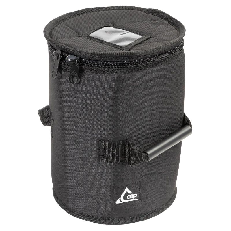 Front left view of the ALP Bag for Beer Barrels showing 10mm Zip closure, tube handles and thermal protection