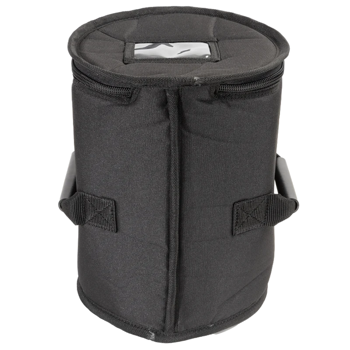 Side view of the ALP Bag for Beer Barrels showing cylindrical protective textile format with thermal insulation