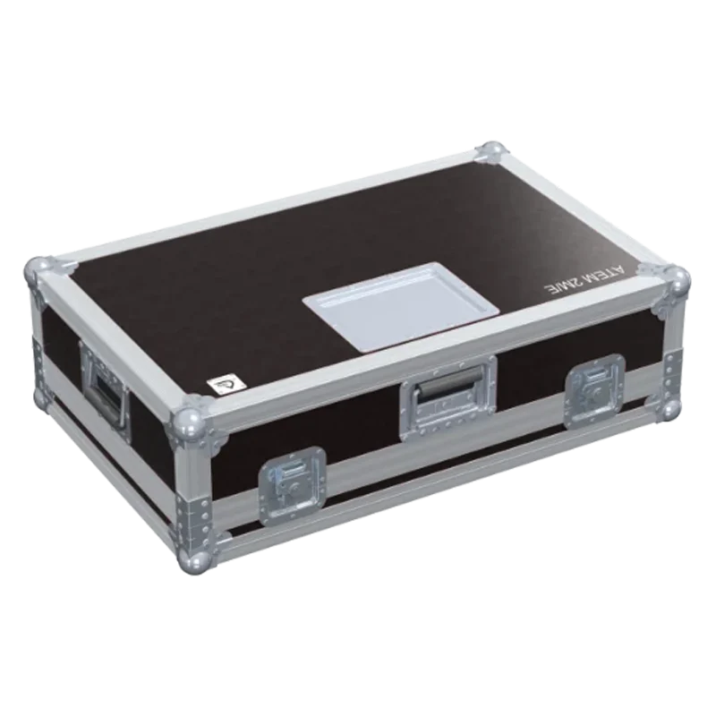 Front right view of the ALP Flight Case for Blackmagic ATEM 2 M/E Advanced Panel 20 showing reinforced case hardware