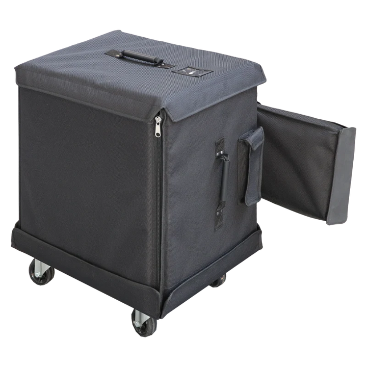 Front left view of the ALP Bag for Borne FZ.1 with Skate showing Velcro closures, exterior pockets and tube handles