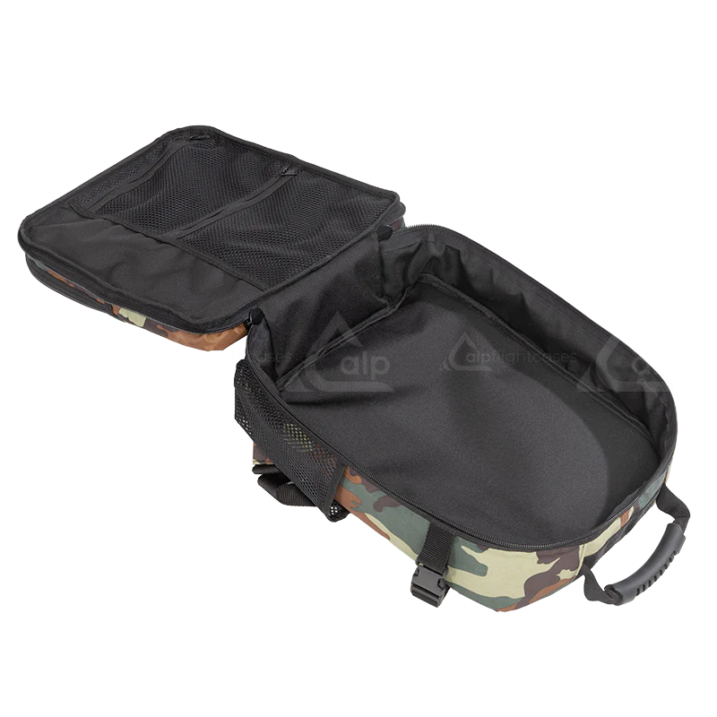 Open empty view of the ALP Camera Bag Army showing the internal 11mm foam protection