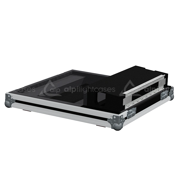 Open empty ALP Flight Case for ChamSys MagicQ MQ80 showing the console layout and integrated dog house
